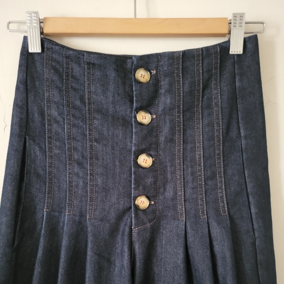 Xetra Pleated Exposed Button Front Wide Leg Denim Pants Size 38/XXS - Picture 2 of 16